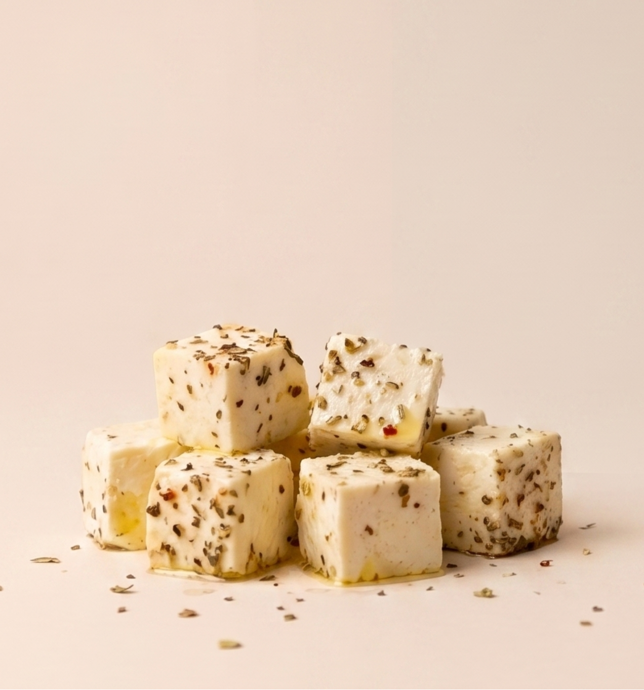 Queso Feta en Aceite servido para una tabla de quesos.