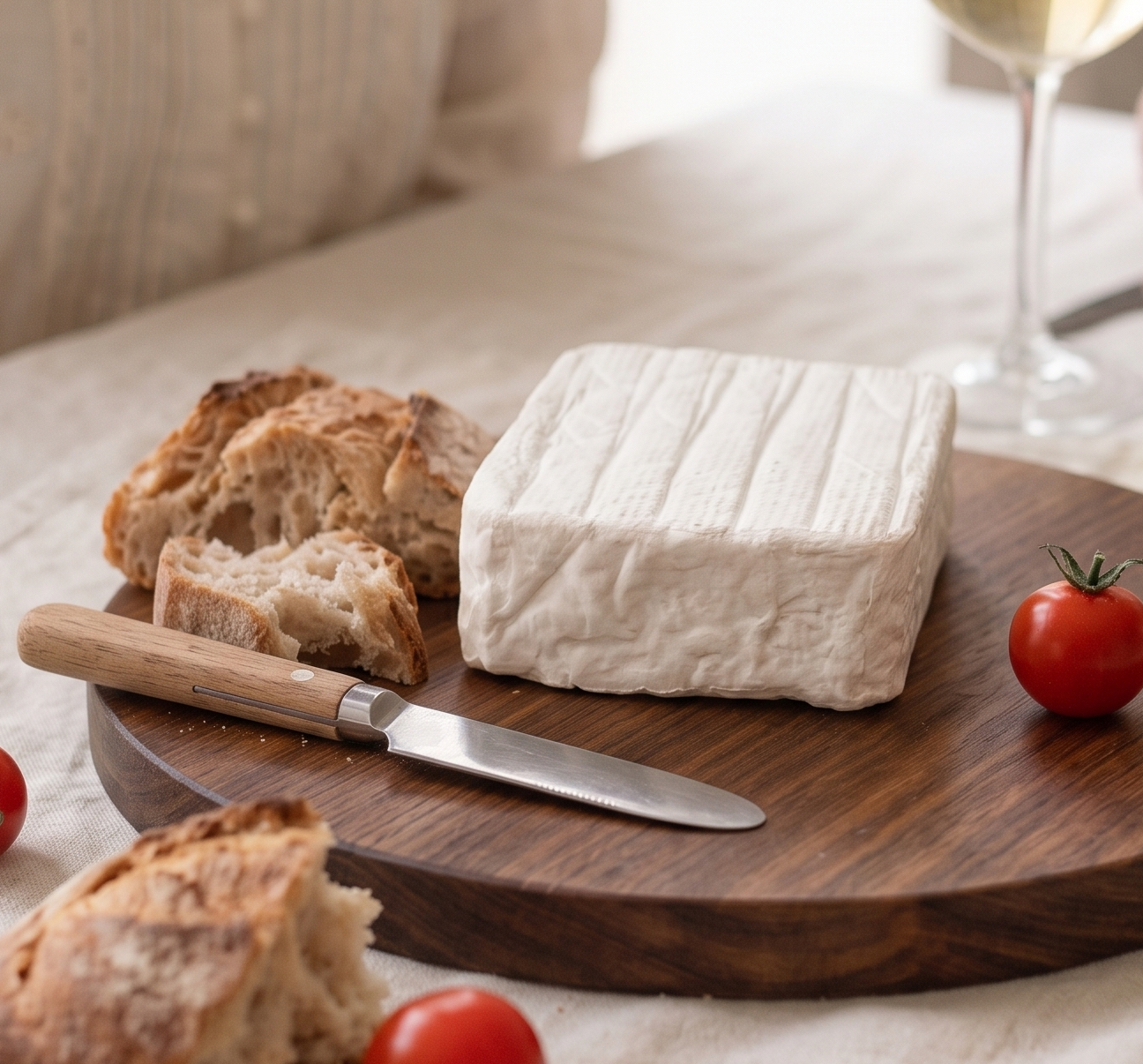 queso pave sobre tabla con maridaje