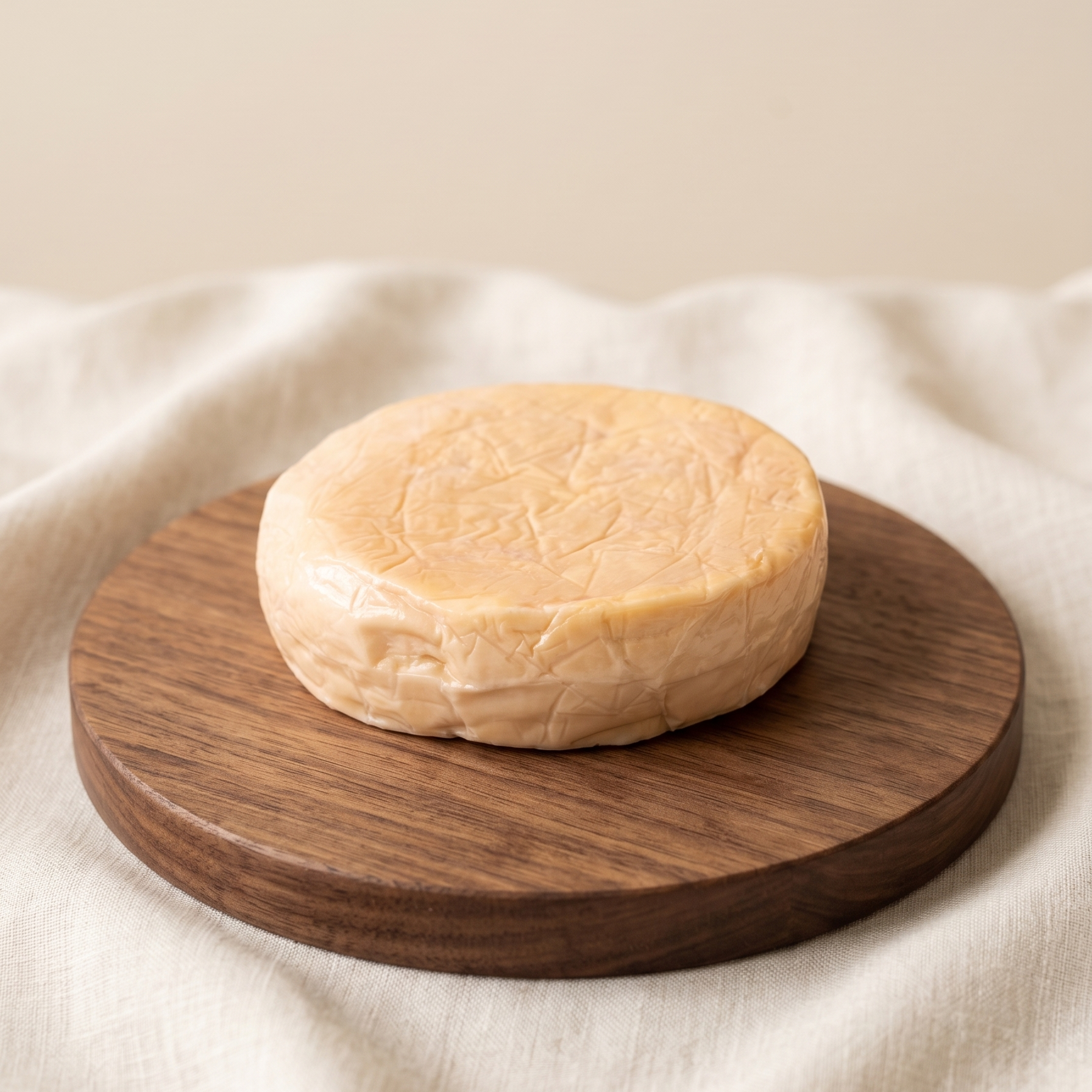Queso Reblochon sobre tabla de madera.